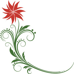 Red Flower With Green Swirls And Dots Border Element