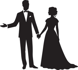 Silhouette Bride And Groom Holding Hands wedding couple
