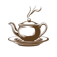 Brown Teapot With Steam On Saucer photo Isolated hot drink beverage