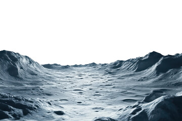Moon surface isolated on white background. Moon surface landscape panorama view isolated on white background.