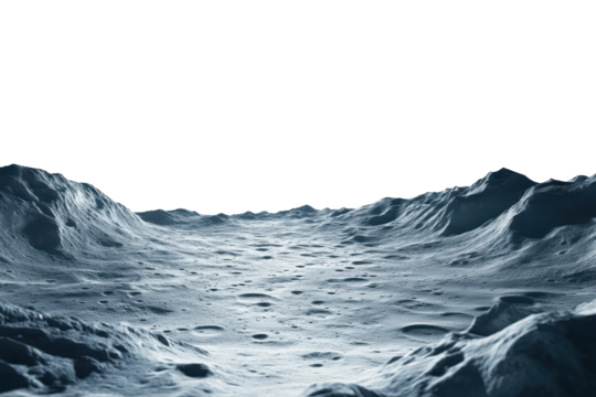 Moon surface isolated on white background. Moon surface landscape panorama view isolated on white background.