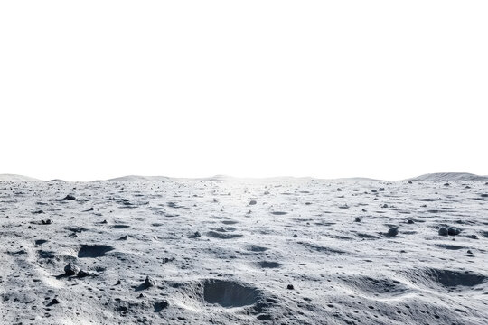 Moon surface isolated on white background. Moon surface landscape panorama view isolated on white background.