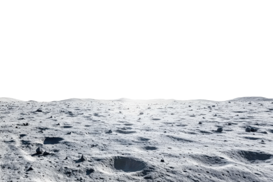 Moon surface isolated on white background. Moon surface landscape panorama view isolated on white background.