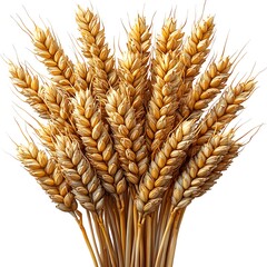 Bunch of Golden Wheat Stalks with Spikes on photo White Background grain cereal