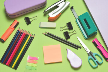 Back to school concept, colors and accessories.