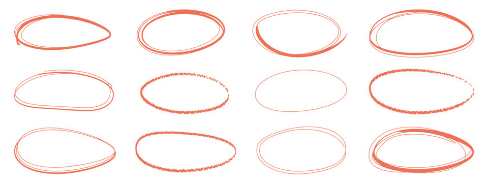 Set of 12 hand drawn oval shapes vector illustration scalable eps icon elements collection silhouette vector illustration white background