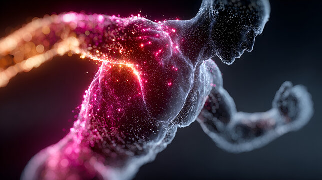  Intense Workout Under Neon Lights, Athlete Training in Futuristic Setting, Push-Up Exercise in Modern Gym