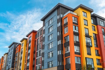 Fototapeta premium Contemporary Multifamily Dwelling: Urban Accommodation with Stylish Apartments in a Vibrant Cityscape