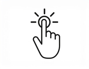 Obraz premium Hand finger clicking button with radiating light lines icon