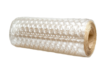 Clear plastic bubble wrap isolated on transparent background. Roll of bubble wrap isolated on white background.