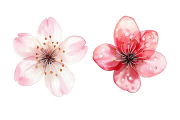 Two delicate pink cherry blossoms isolated on transparent background. Sakura flower isolated on white background.