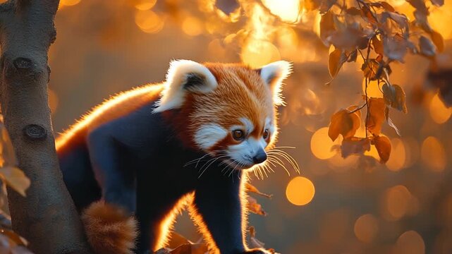 Red Panda in Golden Hour Sunlight - A Captivating Wildlife Moment.