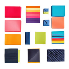 Collection of colorful sticky notes and paper squares isolated on transparent background. Set of colorful sticky notes isolated on white background.