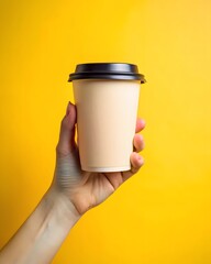 Woman's hands holding a hot coffee mug containing a black beverage at a cafe counter