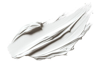 White cream smear textured brush stroke isolated on transparent background. Smear of white paste isolated on white background.