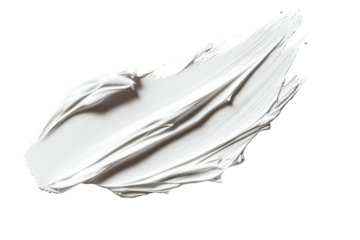 White cream smear textured brush stroke isolated on transparent background. Smear of white paste isolated on white background.