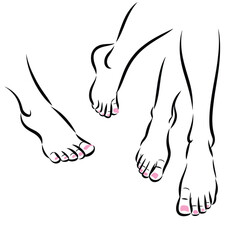 Minimalist black and white line drawing illustration of human feet various poses scalable vector art silhouette vector illustration white background