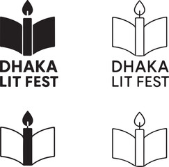 Isolated Black Dhaka Lit Fest, Book Candle, Literary Festival, Celebration Symbol, Minimal Vector, Modern Minimal, Black Line, Book Festival Icon, Candle Festival