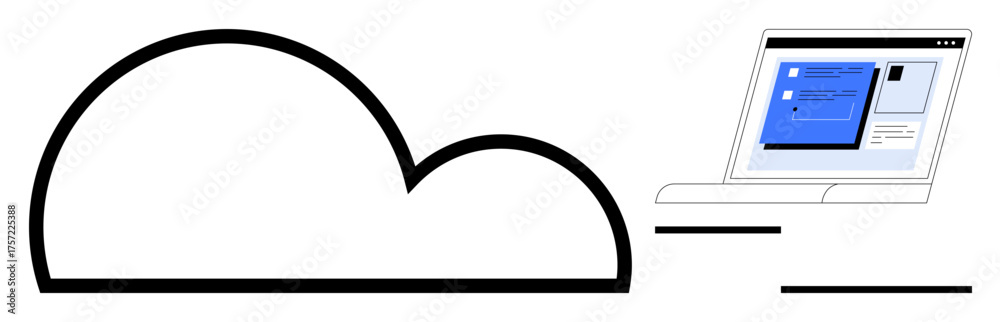Wall mural Cloud connecting to laptop with digital interface. Ideal for cloud storage, data sharing, tech innovation, remote work, digital solutions, connectivity, and teamwork. Simple flat metaphor
