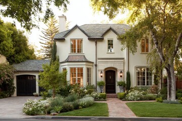 Charming California Home with Stucco Exterior and Lush Green Landscaping