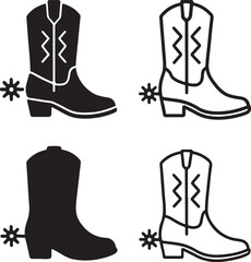 Isolated Black Cowboy Boots, Western Footwear, Leather Fashion, Wild West Style, Minimal Vector, Modern Minimal, Black Line, Boots Icon, Cowboy Shoes Design
