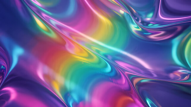 Wavy Iridescent Metallic Fluid Surface With Rainbow Hues abstract - Powered by Adobe