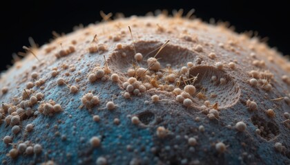 Microscopic View of a Textured Surface with Budding Cellular Life