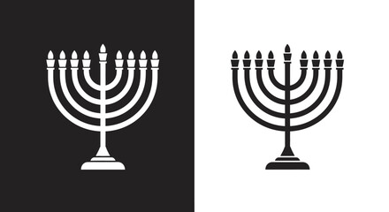 Minimalist Hanukkah Menorah Vector Icon in Simple Black and White