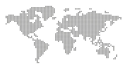 Fototapeta premium World black dots map. Vector dotted continents isolated on white.