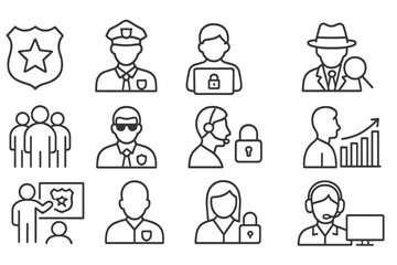 Set of simple outlined security icons in minimalistic style