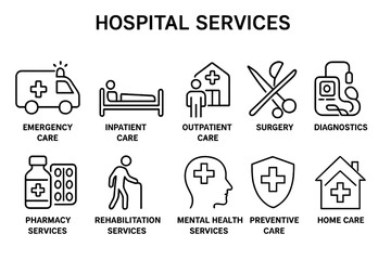Fototapeta premium Set of Hospital Services Icons in Line Style