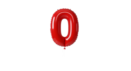 Inflated red balloon in the shape of the number zero is isolated against a isolated background.