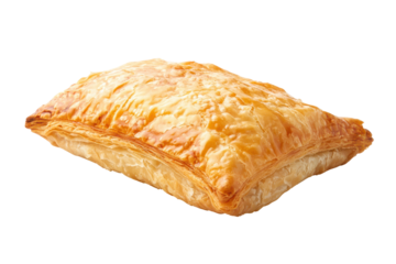 Golden baked puff baklava square isolated on transparent background. Baklava isolated on white background.