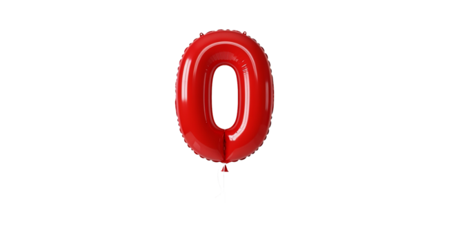 Inflated red balloon in the shape of the number zero is isolated against a isolated background. - Powered by Adobe