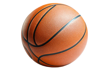 Close up of a textured orange basketball isolated on transparent background. Basketball isolated on white background.