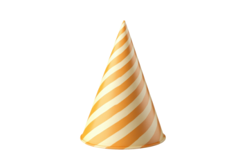 Orange and white striped party hat isolated on transparent background. Birthday party hat isolated on white background.