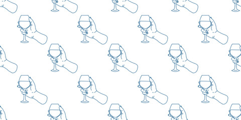 Hands holding glasses reflecting celebration and joy in minimalist design pattern