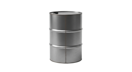 Metal barrel stands upright against a background, displaying a cylindrical form and a slightly reflective, silver finish.