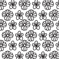 Fototapeta premium Vector pattern of flowers, leaves, plants, Hand drawn black paint illustration with abstract floral motif