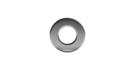 Metal washer sits against a background, centered and evenly lit, with smooth texture.