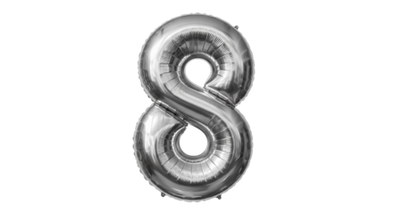 Metallic number eight balloon floats centered in the frame against the isolated background.
