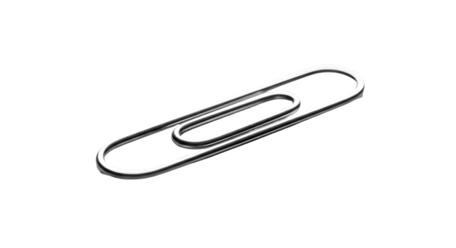 Metallic paperclip lies diagonally, revealing a polished surface and its curved shape against a dark .