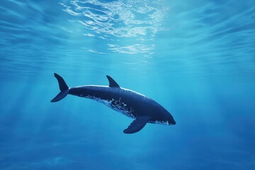 Fototapeta premium Majestic whale swimming gracefully in deep blue ocean waters