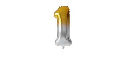 Number one balloon displays a gradient from gold to silver against a isolated background.