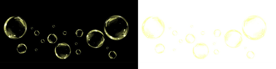 Realistic PNG overlay of floating soap bubbles with shiny reflections, perfect for soft and transparent photo designs.