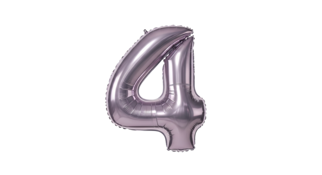 Number four balloon floats prominently against a completely dark , showcasing its shiny surface and form.