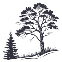 Obraz premium Stylized illustration of a pine and spruce tree in silhouette