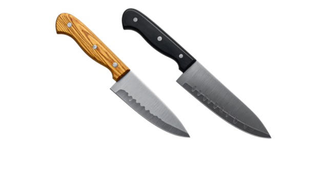  Professional chef knife and utility knife duo, isolated on transparent background