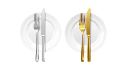  Plate with fork and knife bundle, isolated on transparent background