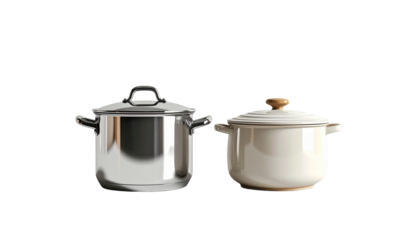 Cooking pot with lid and frying pan bundle, isolated on transparent background